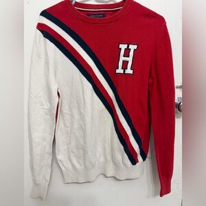 Tommy Hilfiger Red and White Crewneck Sweater